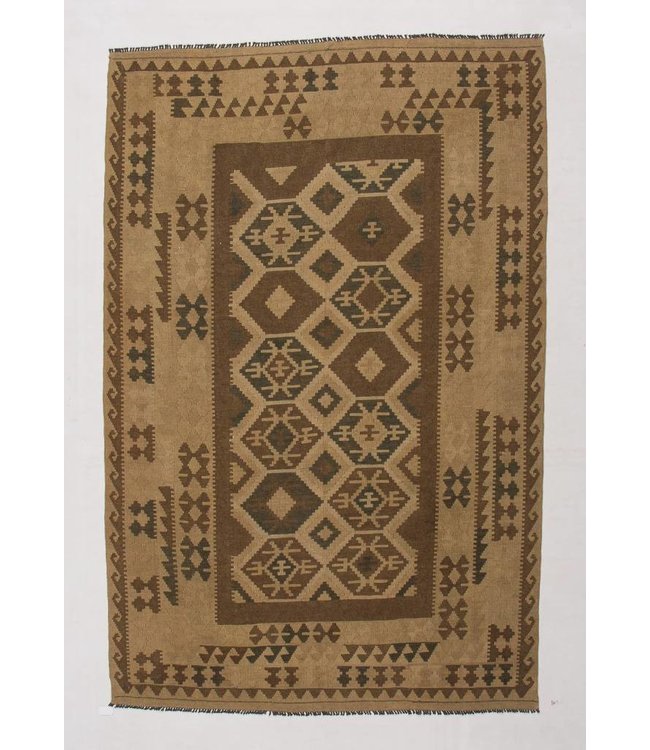 Handgewebte Braun Wolle Kelim Teppich 295x194 cm
