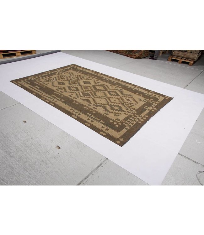 Hand Woven Brown Wool Kilim Area Rug 300x190 cm