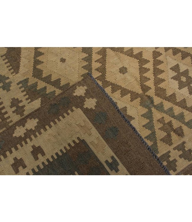 Handgewebte Braun Wolle Kelim Teppich 300x190 cm