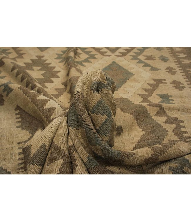 Hand Woven Brown Wool Kilim Area Rug 300x190 cm