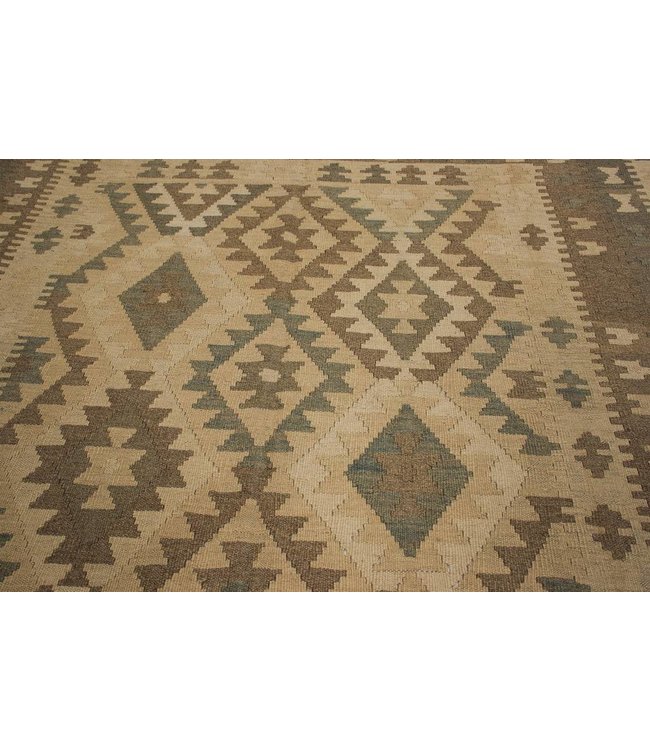 Handgewebte Braun Wolle Kelim Teppich 300x190 cm