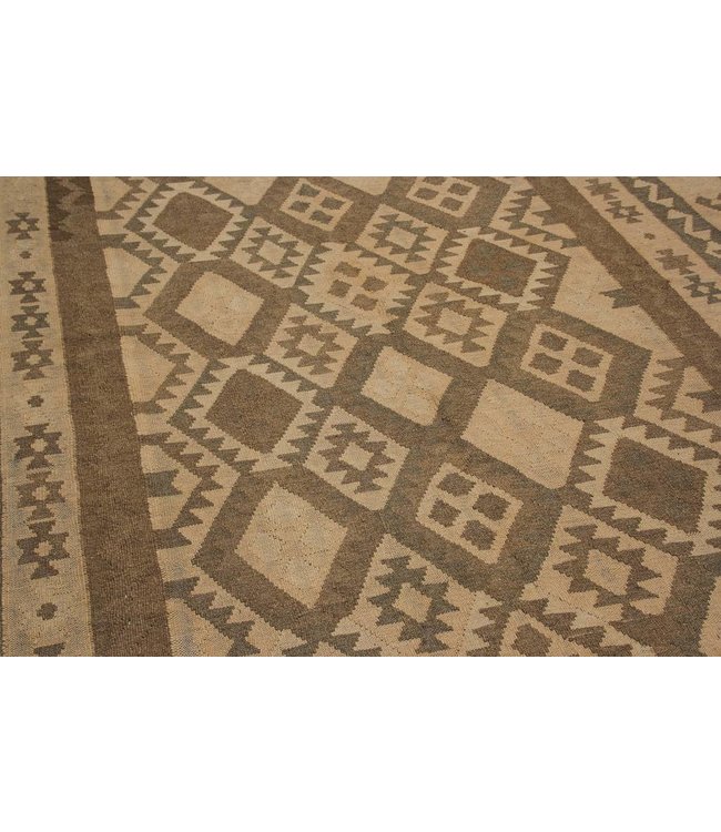 Hand Woven Brown Wool Kilim Area Rug 295x192 cm