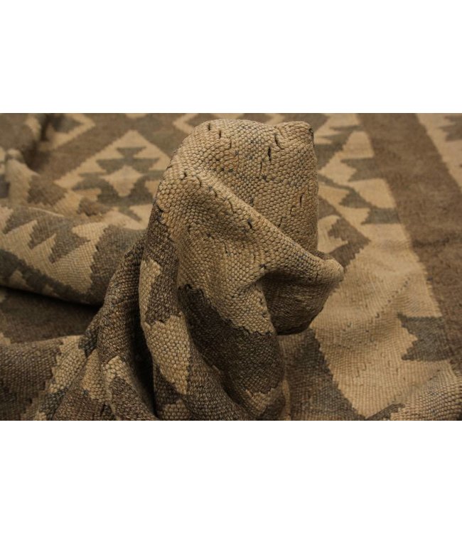 Hand Woven Brown Wool Kilim Area Rug 295x192 cm
