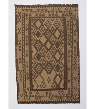 Hand Woven Brown Wool Kilim Area Rug 295x192 cm