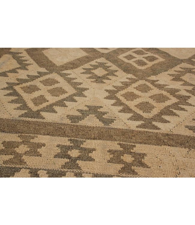 Hand Woven Brown Wool Kilim Area Rug 295x192 cm