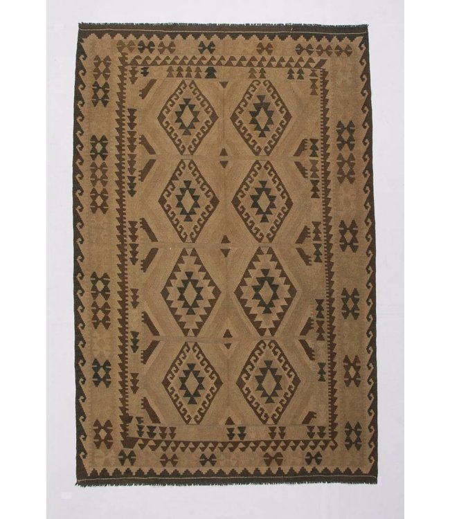 Hand Woven Brown Wool Kilim Area Rug 300x200 cm