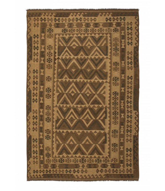 Hand Woven Brown Wool Kilim Area Rug 300x190 cm