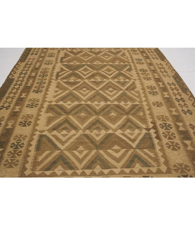 Hand Woven Brown Wool Kilim Area Rug 300x190 cm