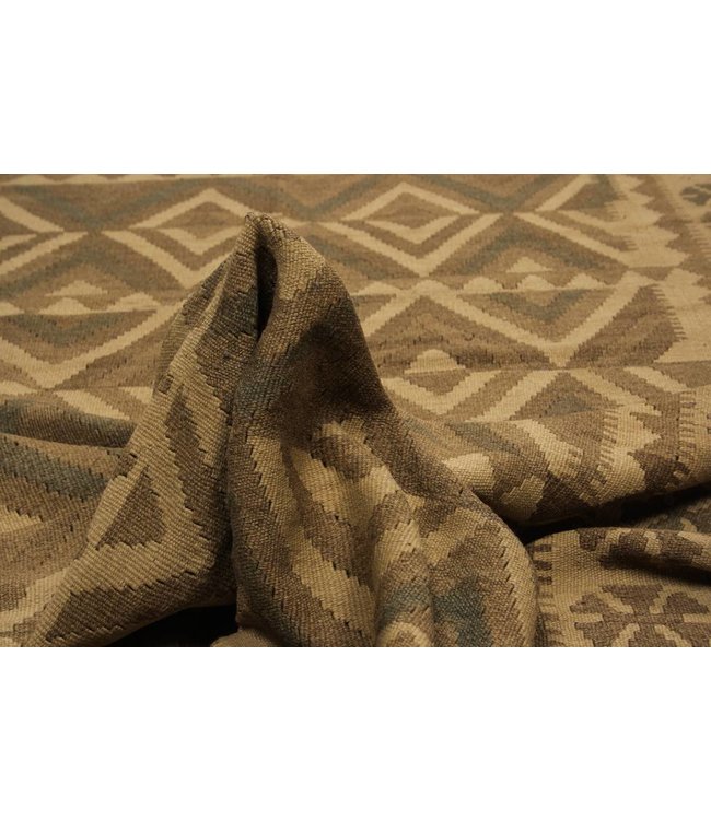 Hand Woven Brown Wool Kilim Area Rug 300x190 cm