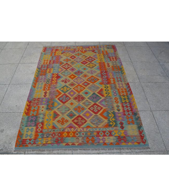 Hand Woven Afghan Wool Kilim Area Rug 253x179cm