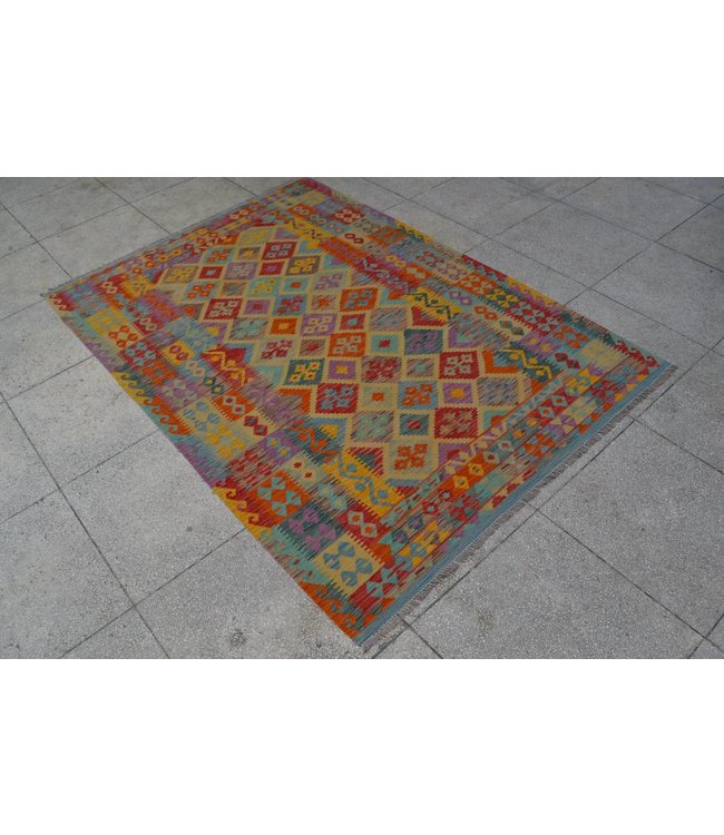 Handgemaakt Oosters Kelim Wol Vloerkleed 253x179cm