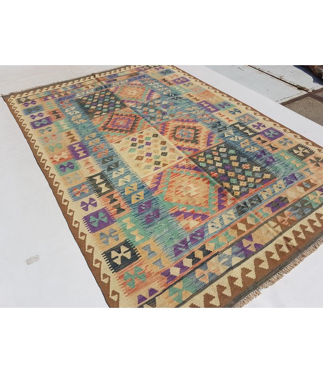 Handgemaakt Oosters Kelim Wol Vloerkleed 295x195 cm