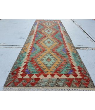 Hand Woven Afghan Wool Kilim Area Rug 291x88cm