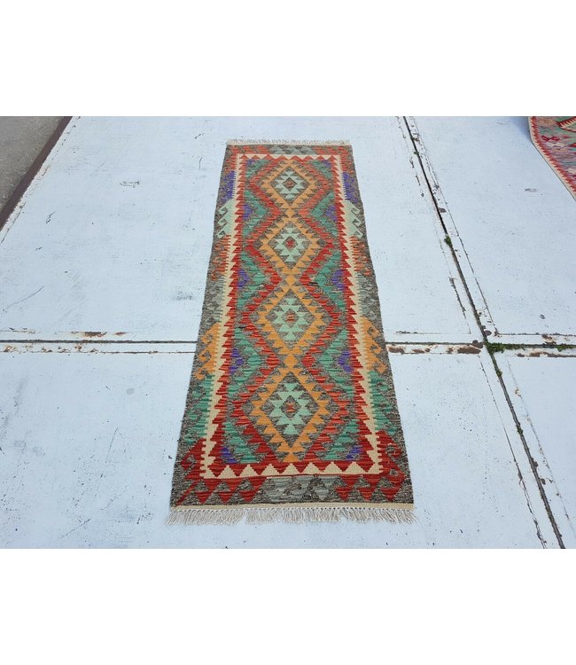Hand Woven Afghan Wool Kilim Area Rug 291x88cm