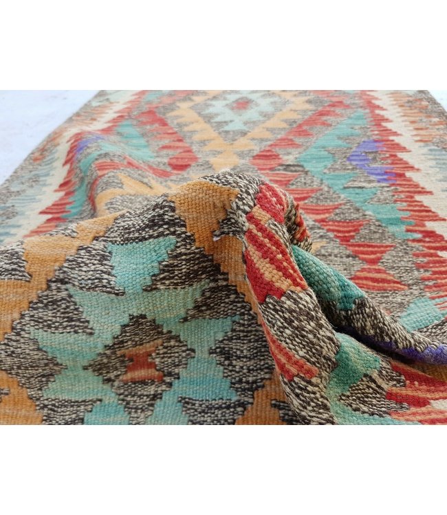 Handgewebte Orientalisch Wolle Kelim Teppich 291x88cm