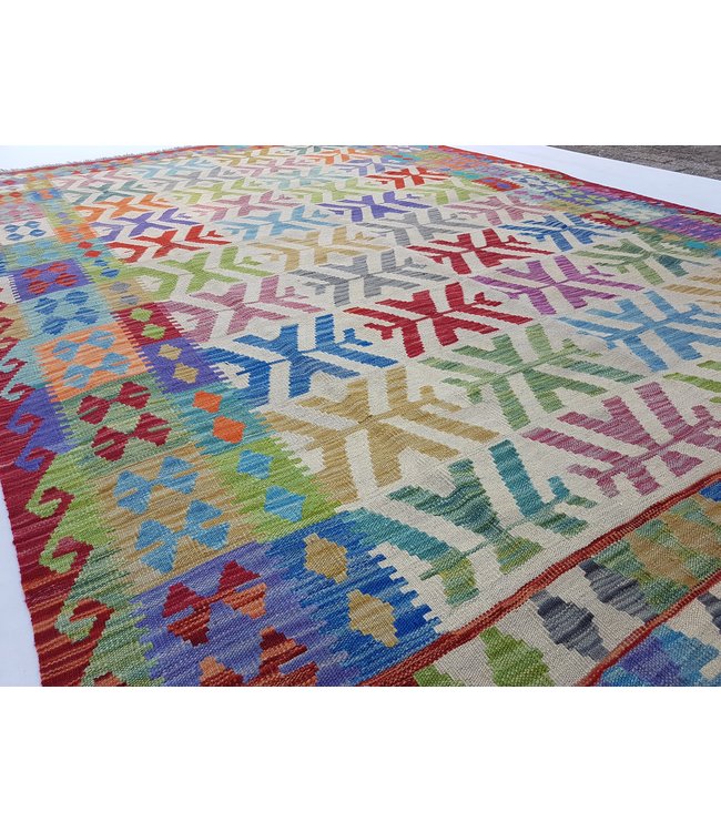 Handgemaakt Oosters Kelim Wol Vloerkleed 303x200 cm