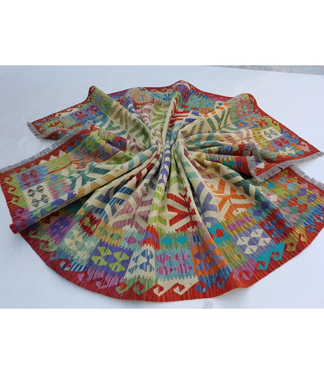 Handgemaakt Oosters Kelim Wol Vloerkleed 303x200 cm