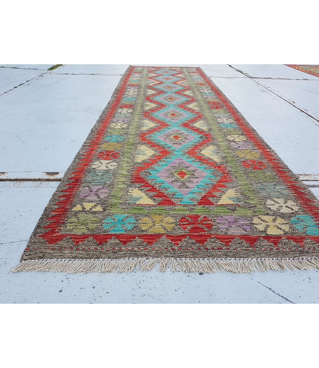 Hand Woven Afghan Wool Kilim Area Rug 295x81cm