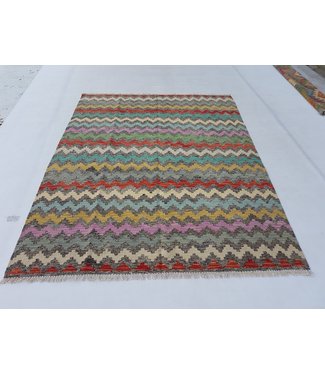 Hand Woven Afghan Wool Kilim Area Rug 194x153cm