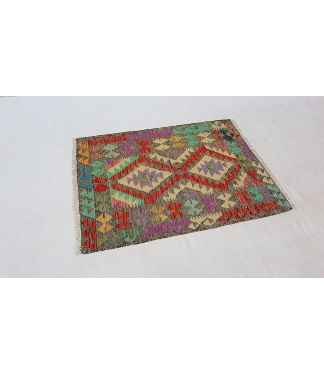 Hand Woven Afghan Wool Kilim Area Rug 121x89cm