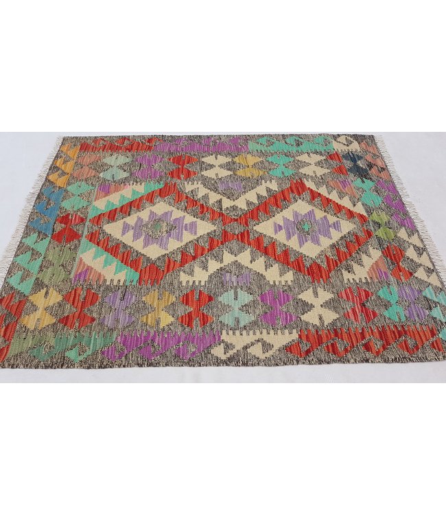 Hand Woven Afghan Wool Kilim Area Rug 121x89cm