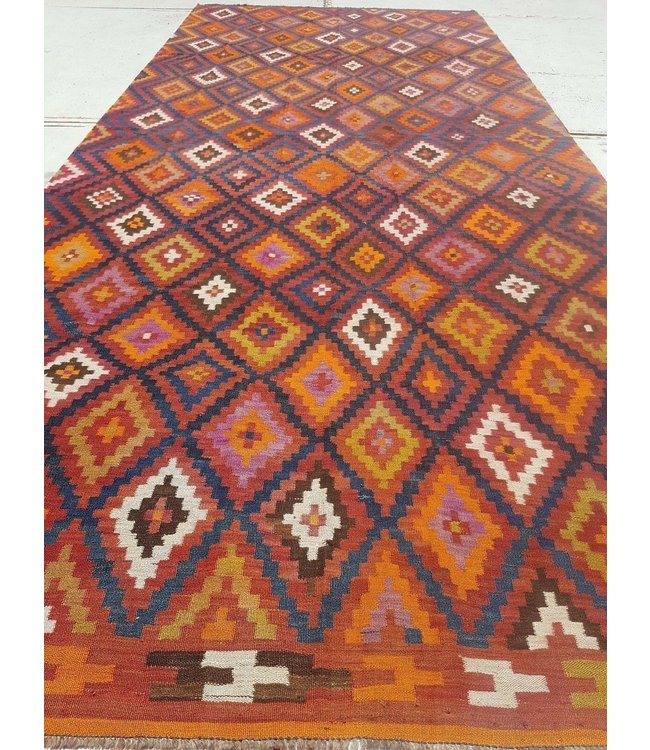 Handgemaakt Oosters Kelim Wol Vloerkleed 426x188 cm