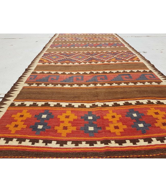 Handgemaakt Oosters Kelim Wol Vloerkleed 328 x 131 cm