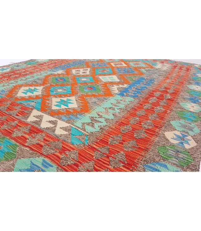 Hand Woven Afghan Wool Kilim Area Rug 200x156cm