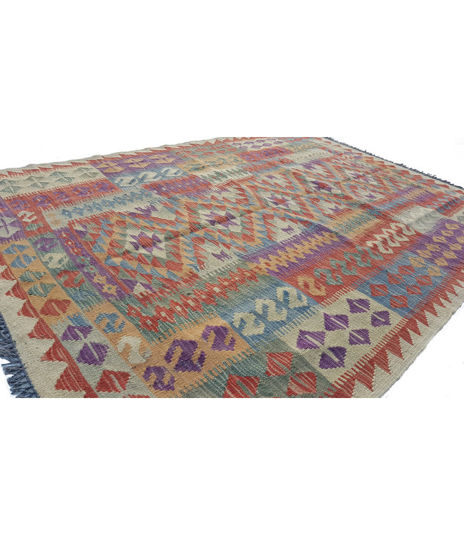 Handgemaakt Oosters Kelim Wol Vloerkleed 181x128 cm