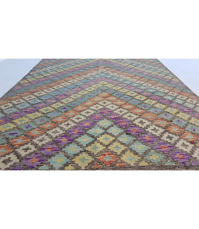 Hand Woven Afghan Wool Kilim Area Rug 193x136 cm