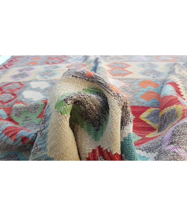 Hand Woven Afghan Wool Kilim Area Rug 197x157 cm