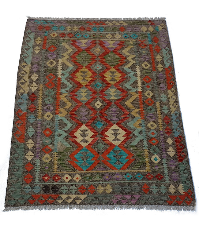 Hand Woven Afghan Wool Kilim Area Rug 205x152 cm