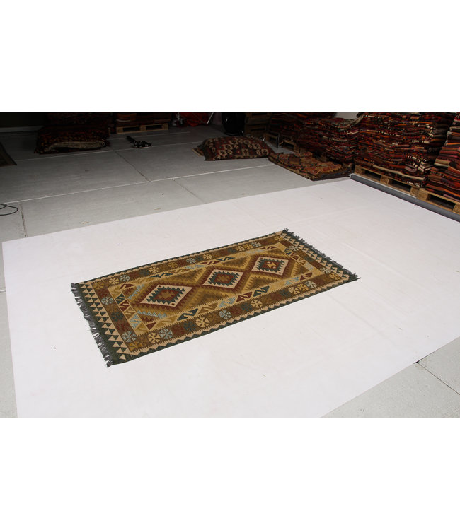 Handgewebte Orientalisch Wolle Kelim Teppich 206x101 cm