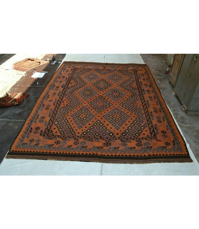 Handgemaakt Oosters Kelim Wol Vloerkleed 390 x 268 cm