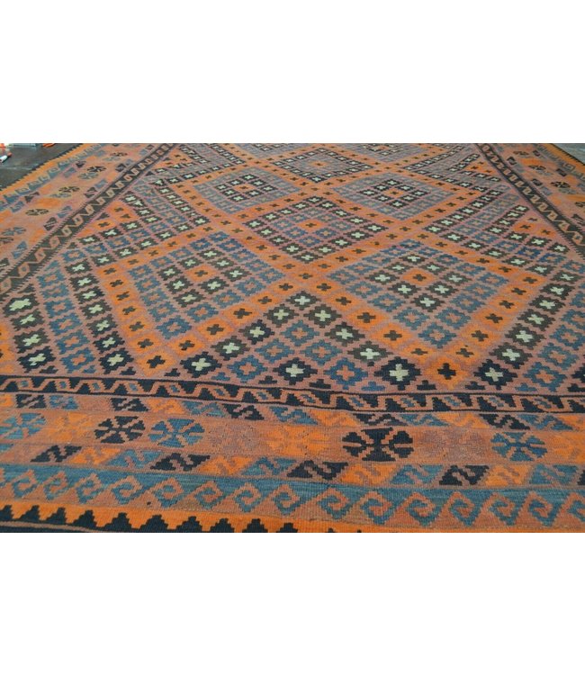 Handgemaakt Oosters Kelim Wol Vloerkleed 390 x 268 cm