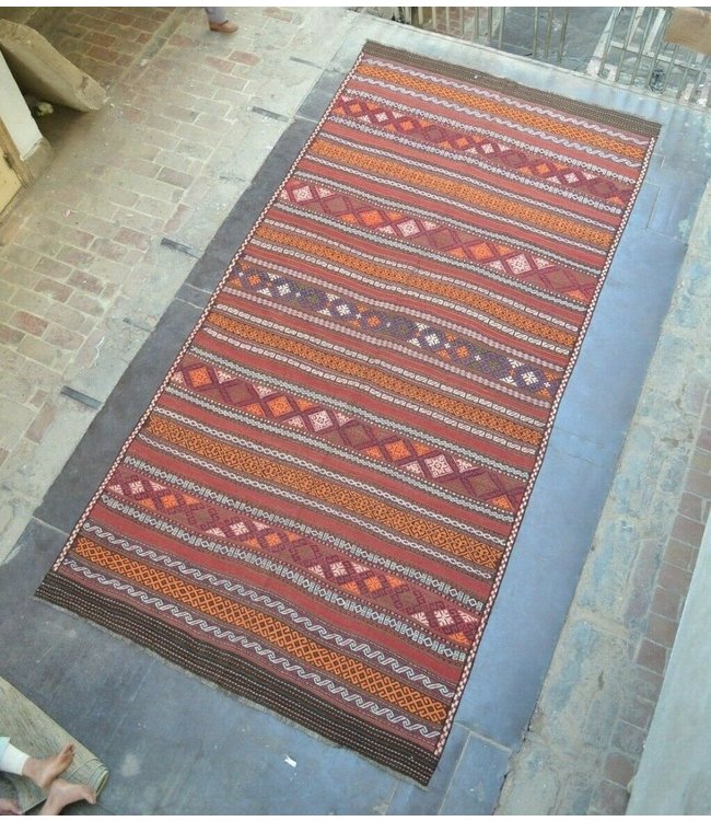 Handgemaakt Oosters Kelim Wol Vloerkleed 442 x 222 cm