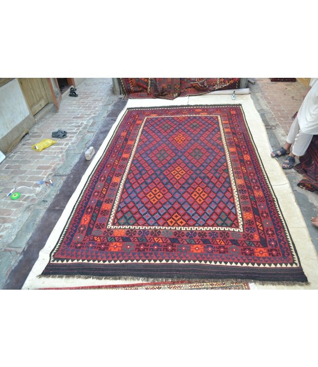 Handgemaakt Oosters Kelim Wol Vloerkleed 383 x 230 cm