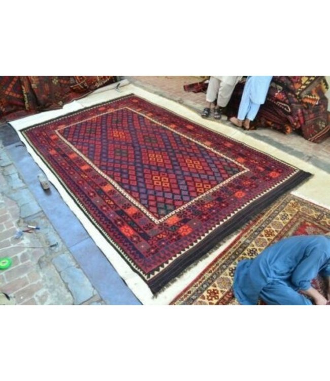 Handgemaakt Oosters Kelim Wol Vloerkleed 383 x 230 cm