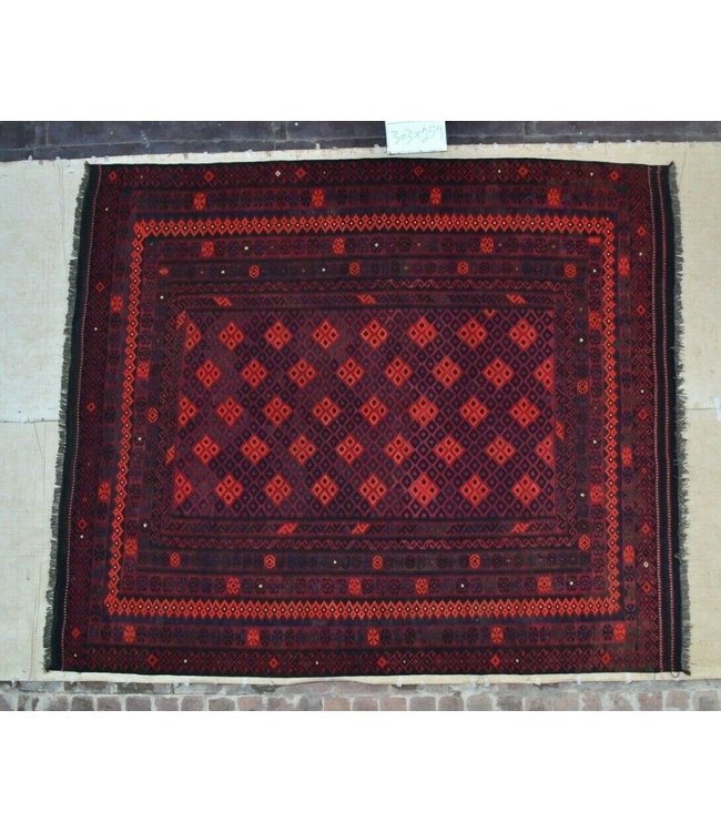 Hand Woven Afghan Wool Kilim Area Rug 303 X 254 cm