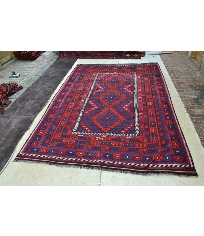 Handgemaakt Oosters Kelim Wol Vloerkleed 394 x 241 cm