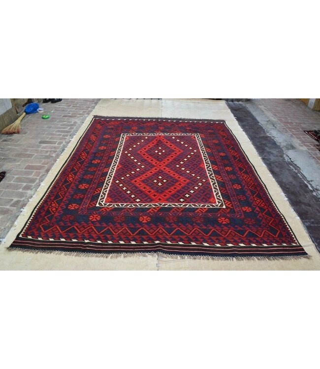 Handgemaakt Oosters Kelim Wol Vloerkleed 307 x 240 cm