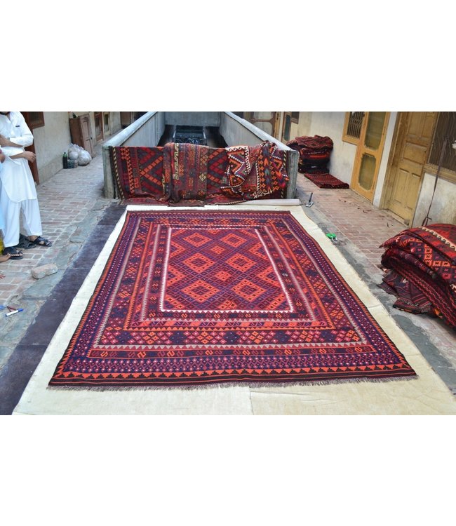 Hand Woven Afghan Wool Kilim Area Rug 369 x 241 cm