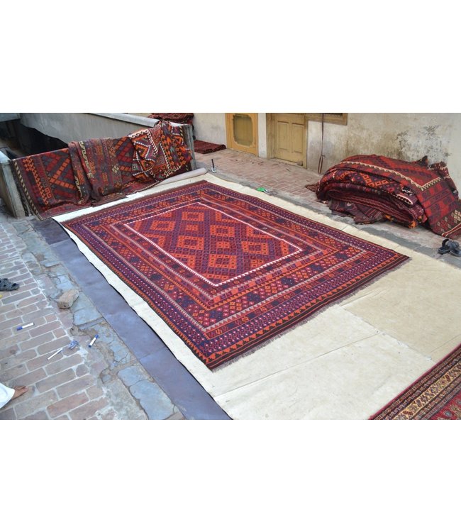 Handgemaakt Oosters Kelim Wol Vloerkleed 369 x 241 cm