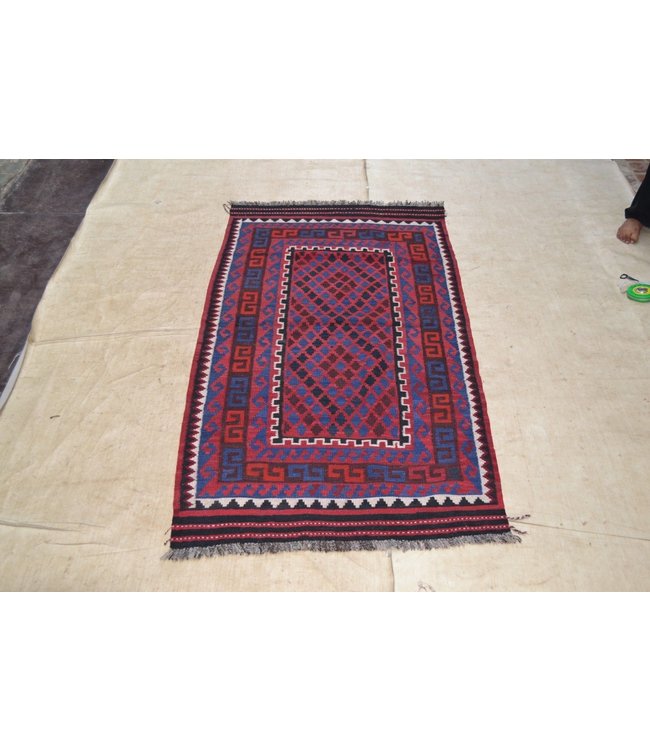 Hand Woven Afghan Wool Kilim Area Rug  201 x 105 cm (6'7 x 3'5) feet
