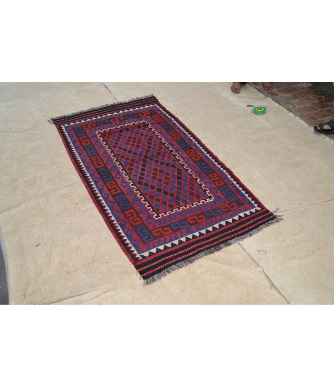 Hand Woven Afghan Wool Kilim Area Rug  201 x 105 cm (6'7 x 3'5) feet