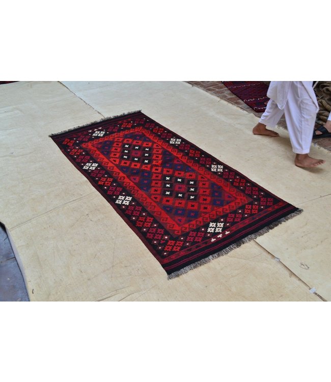 Hand Woven Afghan Wool Kilim Area Rug 218 x 107 cm ( 7'1x3'6) Feet