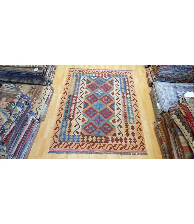 208x153 cm Hand Woven Afghan Wool Kilim Area Rug