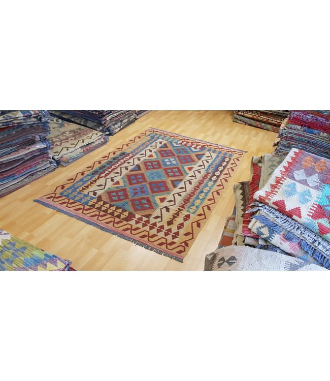 208x153 cm Handgewebte Orientalisch Wolle Kelim Teppich