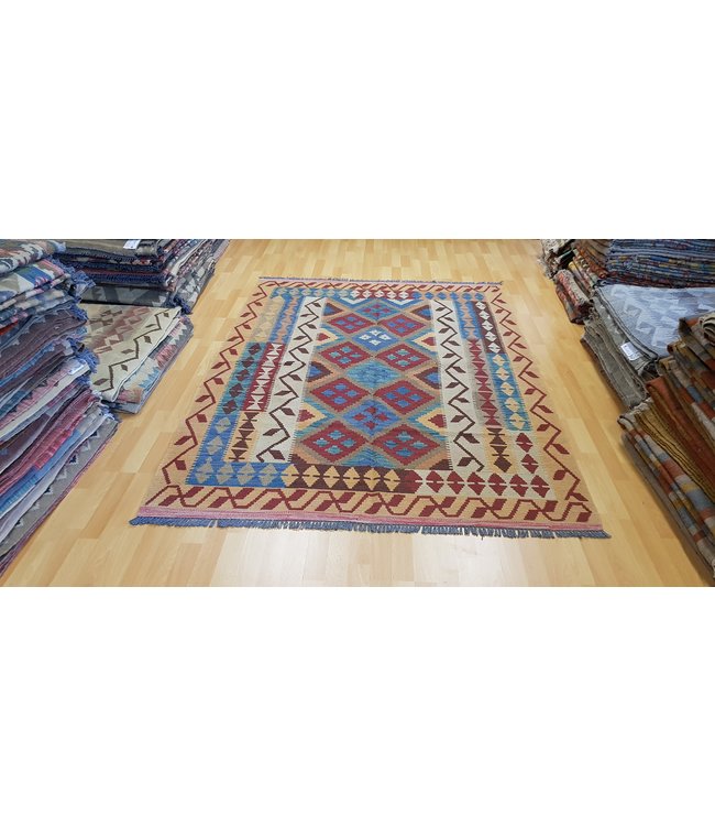 208x153 cm Hand Woven Afghan Wool Kilim Area Rug