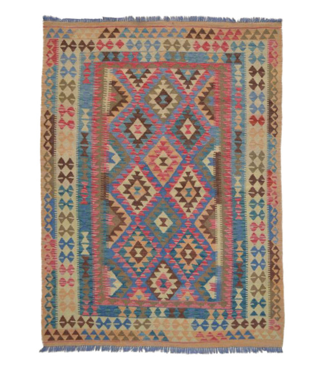 194x147 cm Hand Woven Afghan Wool Kilim Area Rug